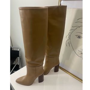 Zara Camel Brown Leather Boots, Size 39 / 8 USA